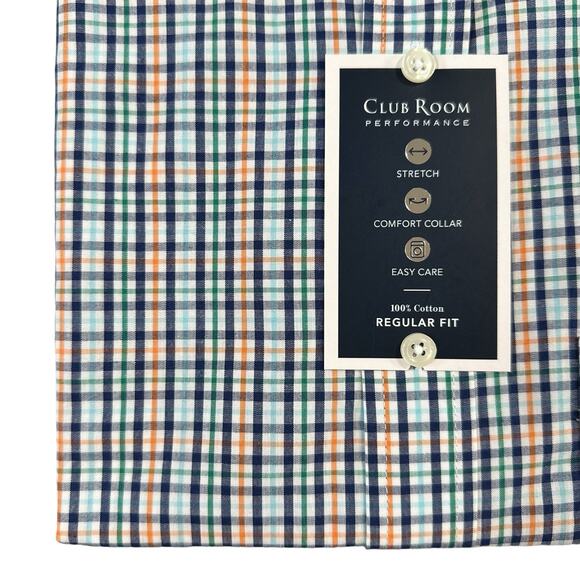 Club Room Mens Regular Fit Performance Plaid Stretch Dress Shirt Size 17 34/35 - Picture 5 of 6